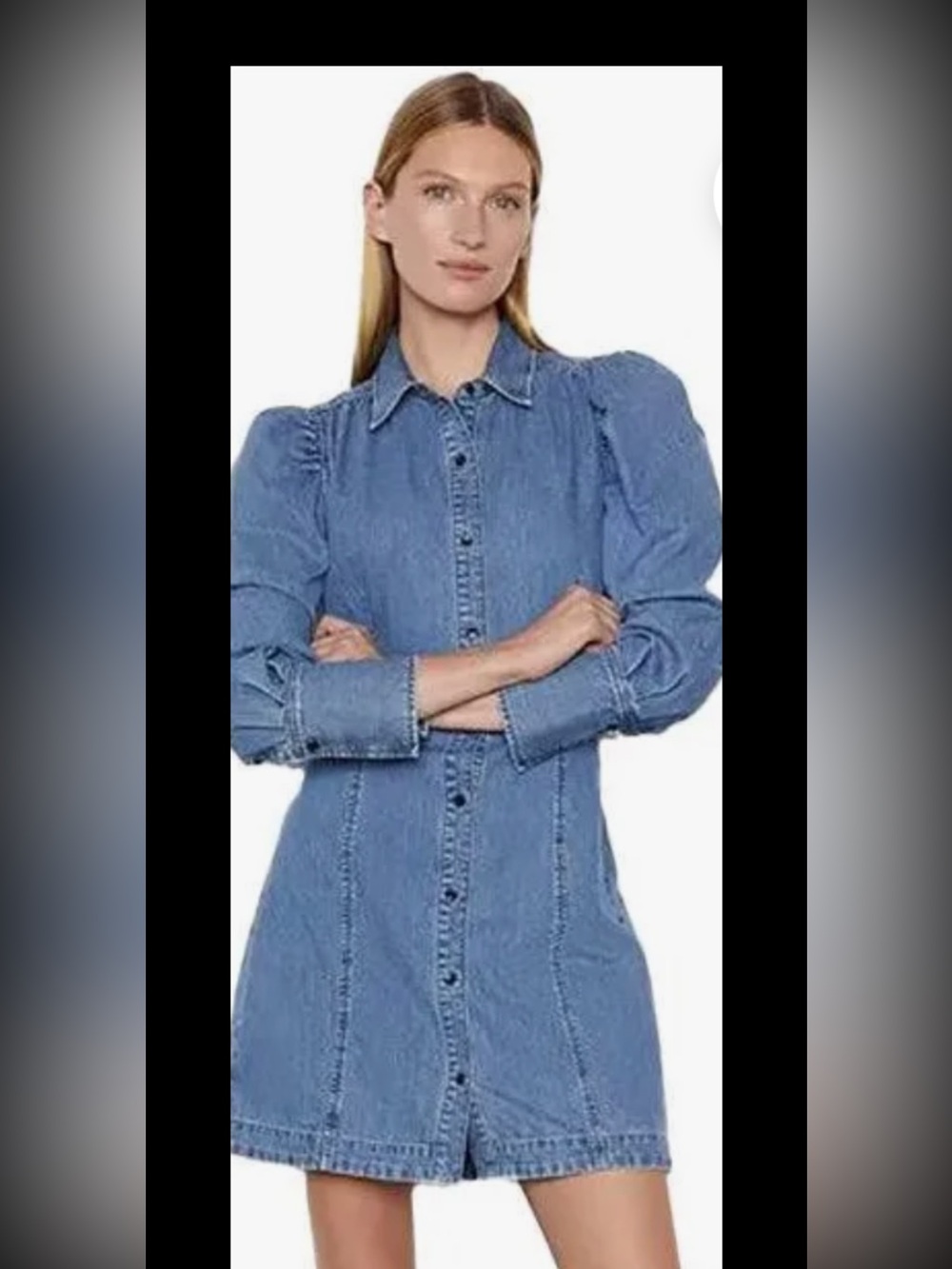 FRAME Gillian Puff-Sleeve Denim Dress Mini Dress